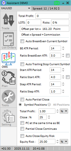 تصویر اکسپرت مدیریت سرمایه Assistant برای MT5 با امکانات پارشال کلوز و Trailing Stop