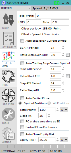 تصویر اکسپرت مدیریت سرمایه Assistant برای MT5 با امکانات پارشال کلوز و Trailing Stop