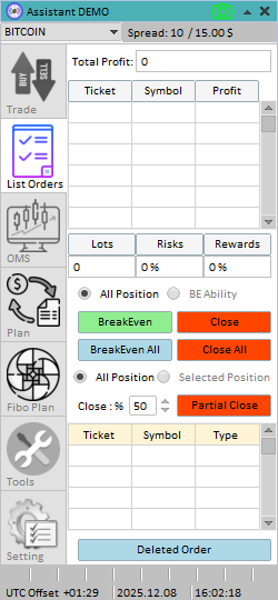 تصویر اکسپرت مدیریت سرمایه Assistant برای MT5 با امکانات پارشال کلوز و Trailing Stop